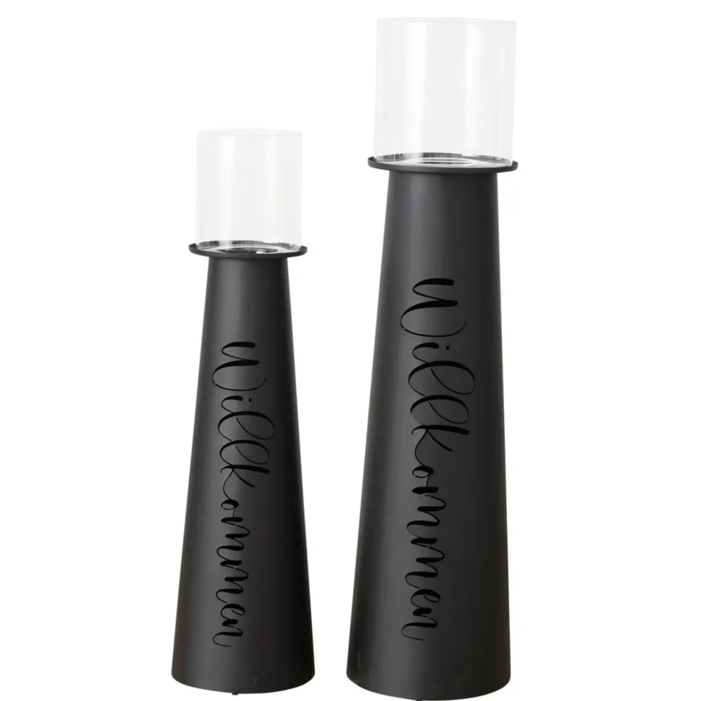 Boltze Windlicht Willkommen aus Eisen, 2er Set