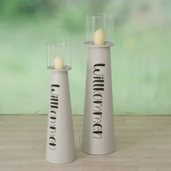 Boltze Windlicht Willkommen aus Eisen, 2er Set