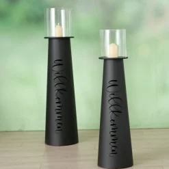 Boltze Windlicht Willkommen aus Eisen, 2er Set