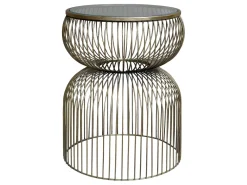 Chic Antique Beistelltisch mit Glasplatte mit Messing Finish