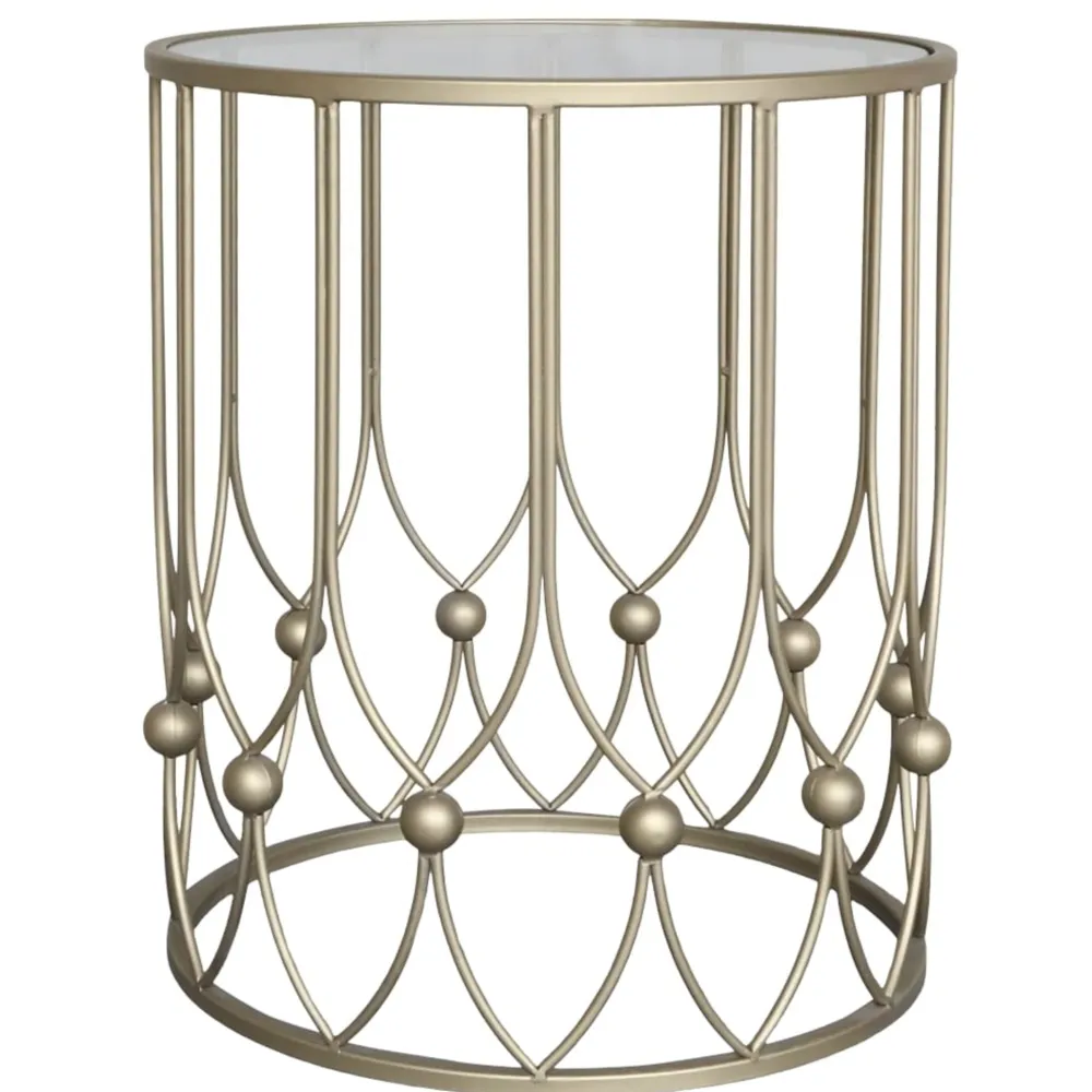 Chic Antique Beistelltisch mit Runder Glasplatte