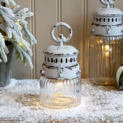 Chic Antique Französische Stalllaterne inkl. Birne & Timer weiß