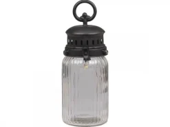 Chic Antique Französische Stalllaterne inkl. Glühbirne und Timer mit gerilltem Glas