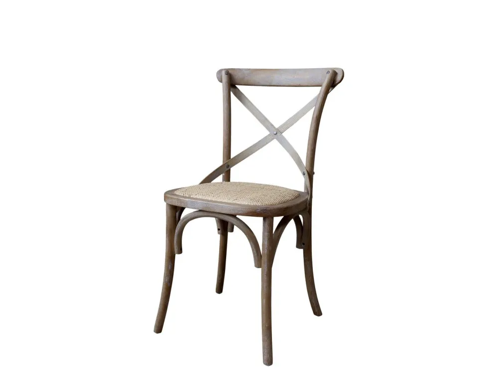 Chic Antique Französischer Esstischstuhl mit Geflechtsitz