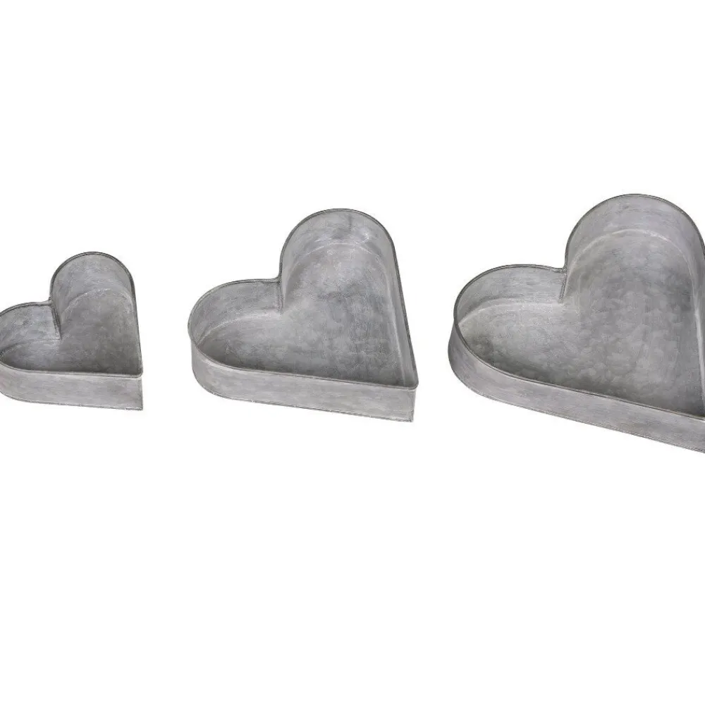 Chic Antique Herz Tablett 3er Set Zink-Look