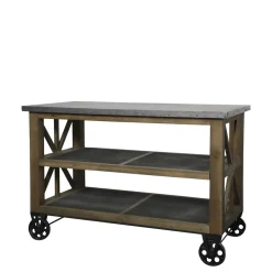 Chic Antique Kücheninsel auf Rädern mit Zinktop und Regalen