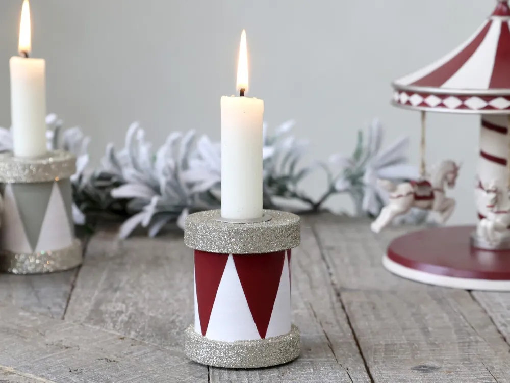 Chic Antique Kerzenständer Trommel mit Glitzer