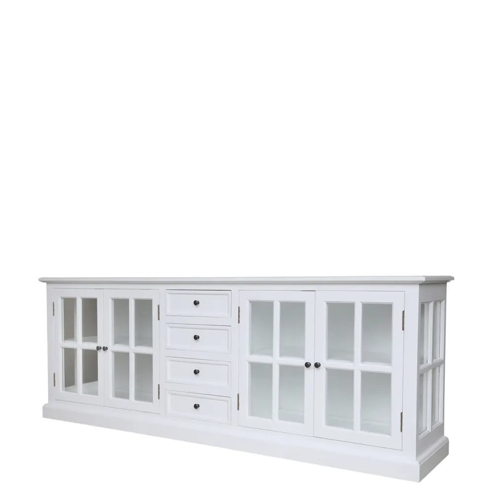 Chic Antique Landhaus Vitrinenschrank Marseille mit 4 Türen und 4 Schubladen