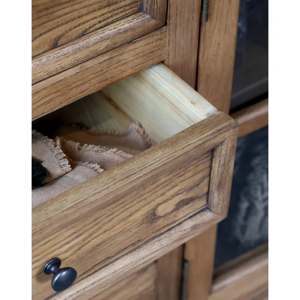 Chic Antique Landhaus Vitrinenschrank Marseille mit 4 Türen und 4 Schubladen