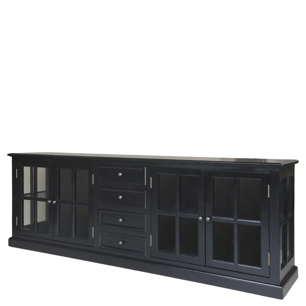 Chic Antique Landhaus Vitrinenschrank Marseille mit 4 Türen und 4 Schubladen