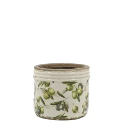 Chic Antique Olive Übertopf mit Rand, Olivenmuster