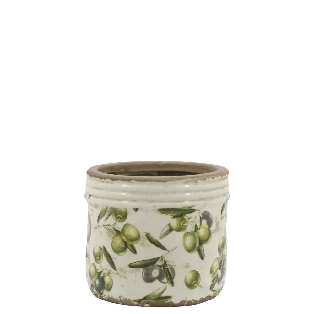 Chic Antique Olive Übertopf mit Rand, Olivenmuster