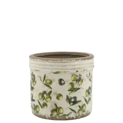 Chic Antique Olive Übertopf mit Rand, Olivenmuster