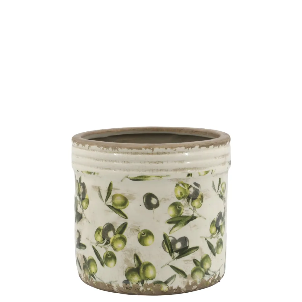 Chic Antique Olive Übertopf mit Rand, Olivenmuster