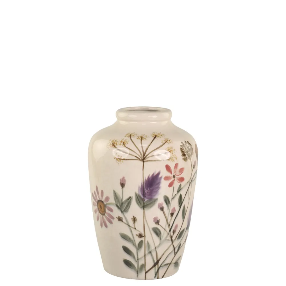 Chic Antique Steingut Vase mit Blumenmotiv