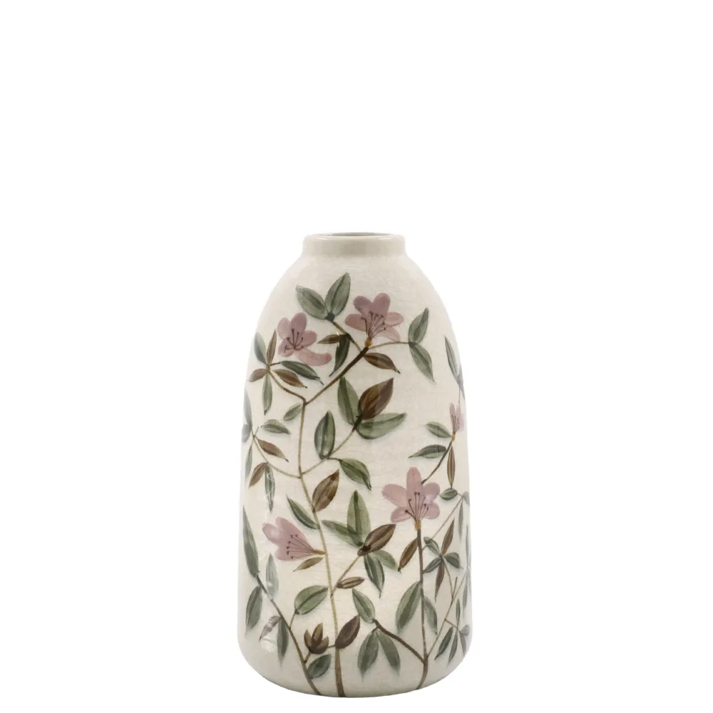 Chic Antique Steingut Vase mit Blumenmotiv 2