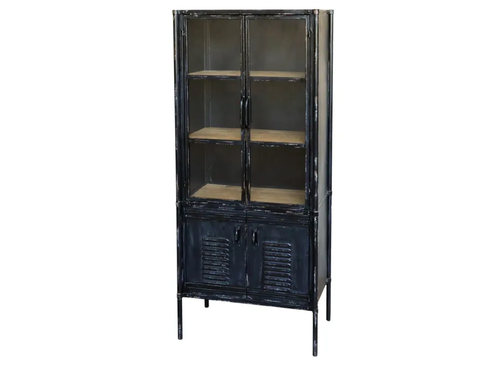 Chic Antique Vitrinenschrank mit Glastüren im Industrial Look