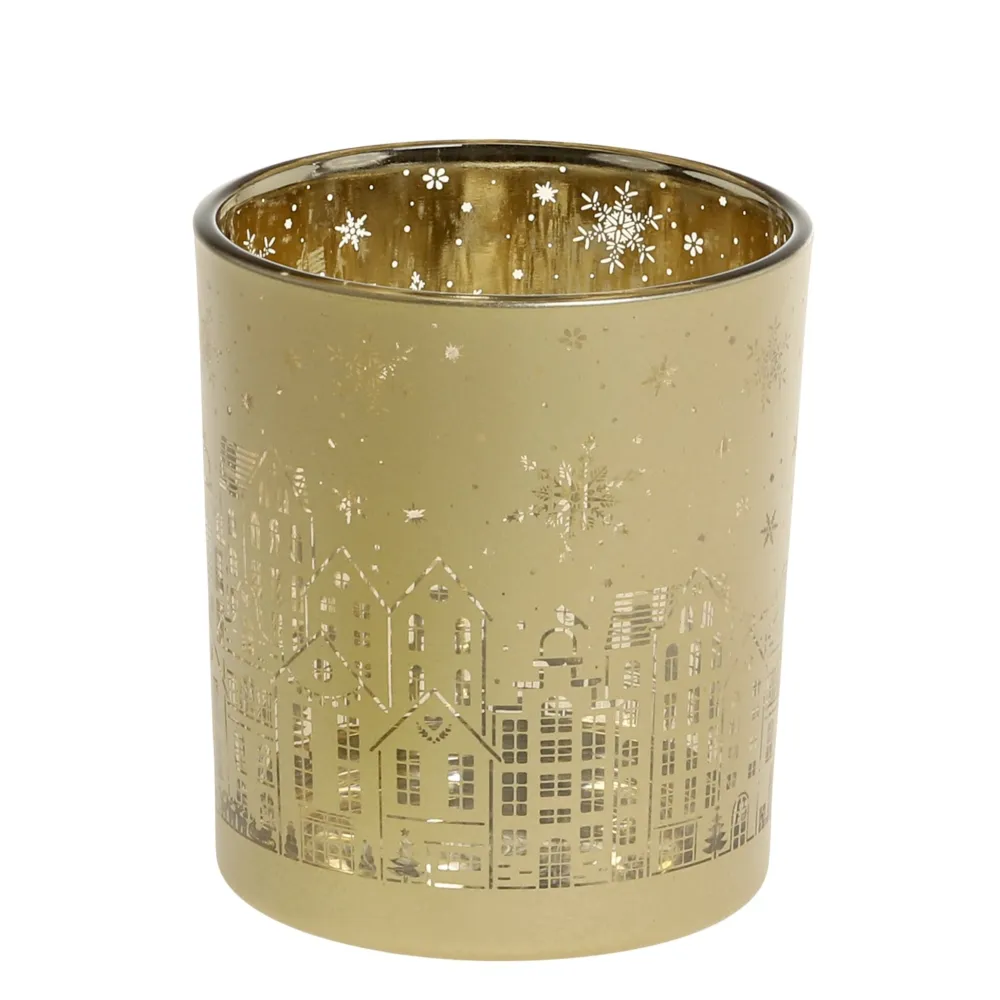 Chic Antique Weihnachtlicher Goldener Teelichthalter mit Muster