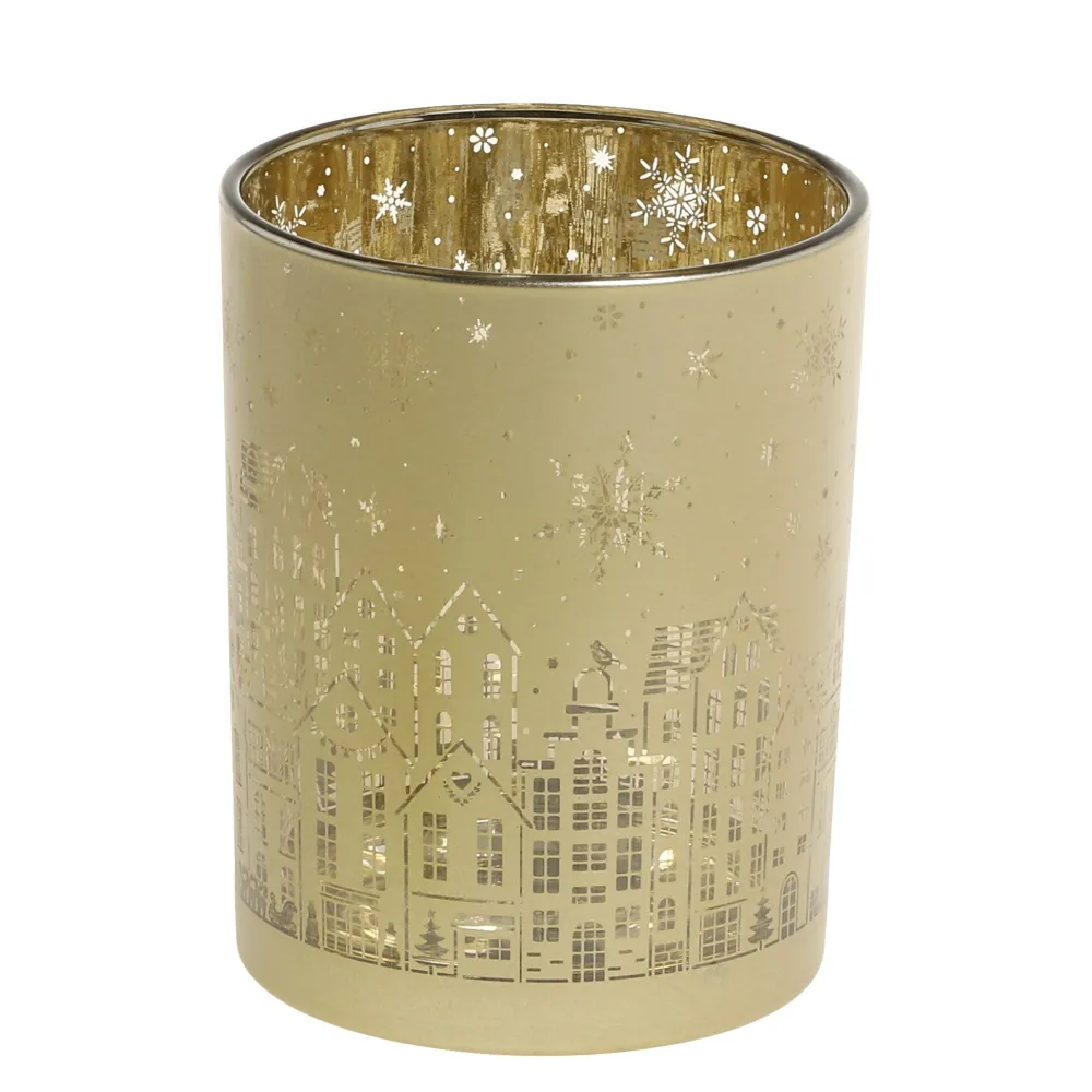 Chic Antique Weihnachtlicher Goldener Teelichthalter mit Muster