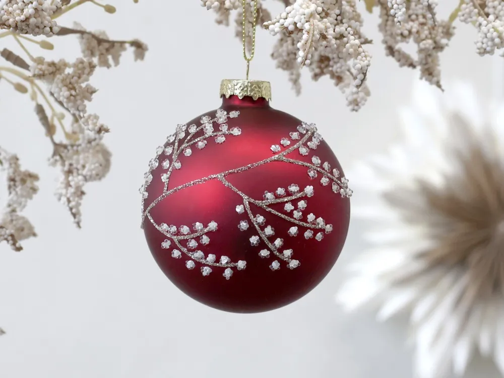 Chic Antique Weihnachtskugel mit Glitzer, rot