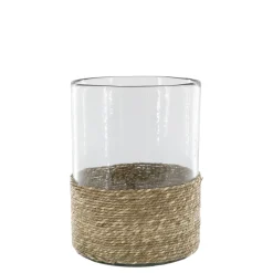 Chic Antique Windlicht mit geflochtenem Boden, Glas