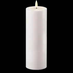 Deluxe Homeart LED Real Flame Outdoor Stumpenkerze weiß