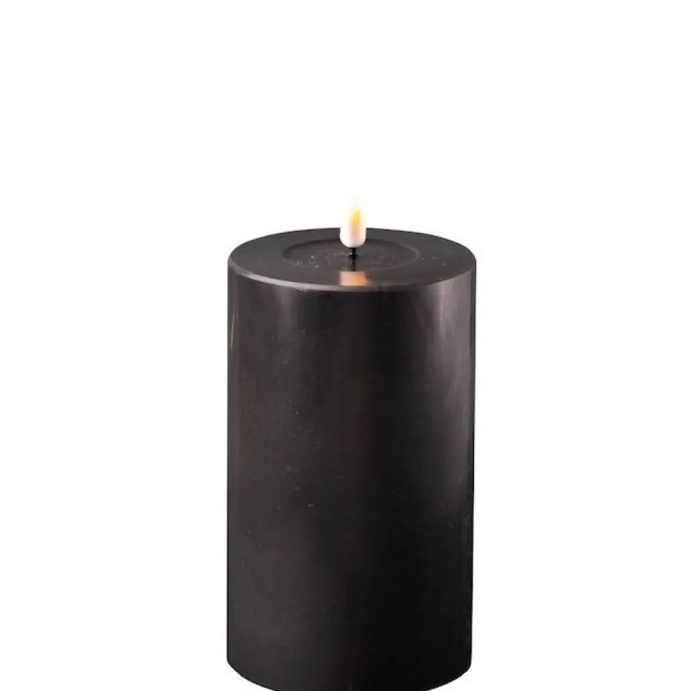 Deluxe Homeart LED Stumpenkerze Real Flame schwarz