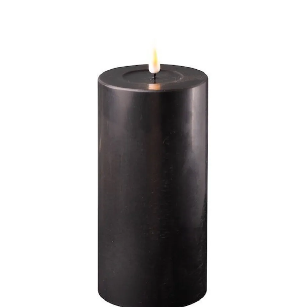 Deluxe Homeart LED Stumpenkerze Real Flame schwarz