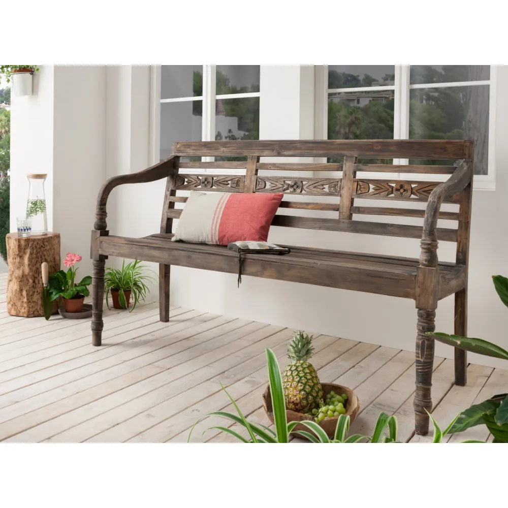 Faktorei Sitzbank aus Mahagoni Holz, 3-sitzig