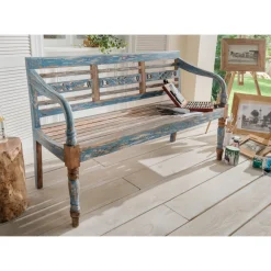 Faktorei Sitzbank aus Mahagoni Holz, 3-sitzig