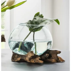 Faktorei Unikat Teak-Dekowurzel mit Glasschale