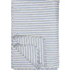IB Laursen Quilt blau mit weißen und braunen Streifen