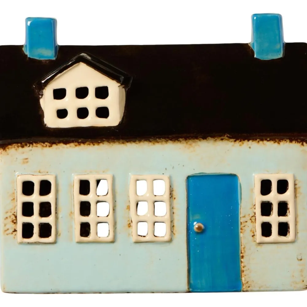 IB Laursen Teelicht Häuschen aus Keramik Nyhavn blaue Tür