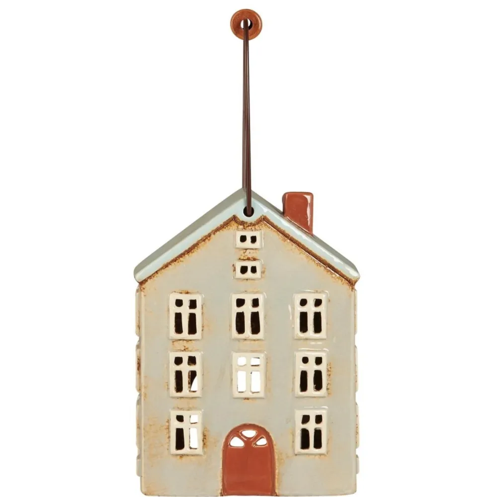 IB Laursen Teelicht Häuschen aus Keramik Nyhavn mit Holzgriff