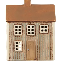 IB Laursen Teelicht-Haus Visby hellblau mit brauner Tür