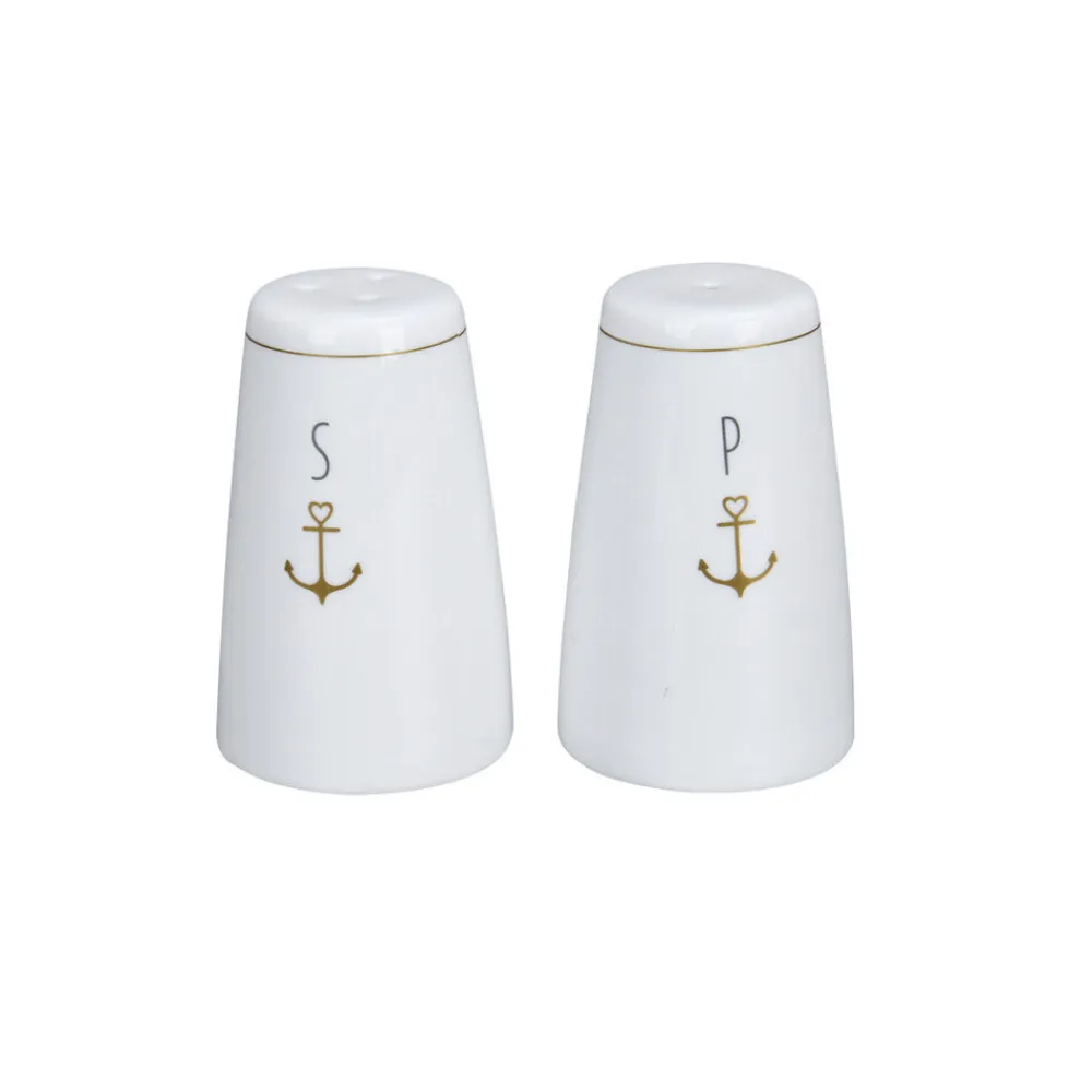 Krasilnikoff Salz und Pfefferstreuer Set Gold Anchor