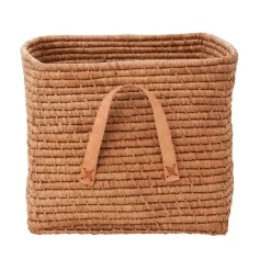 RICE Aufbewahrungskorb Einfarbig mit Lederschlaufen