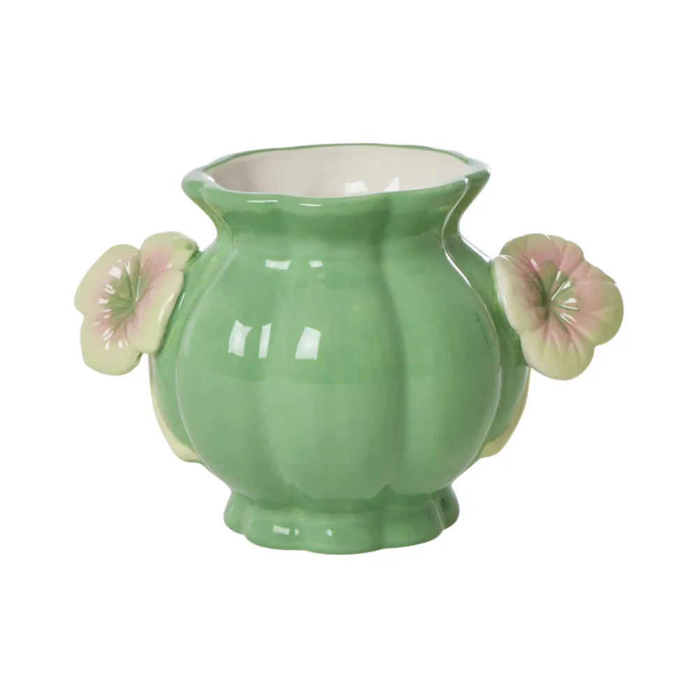 RICE Handbemalte Keramik Vase mit Blumenhenkel