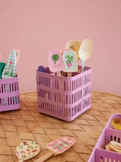 RICE Metall Korb quadratisch pink