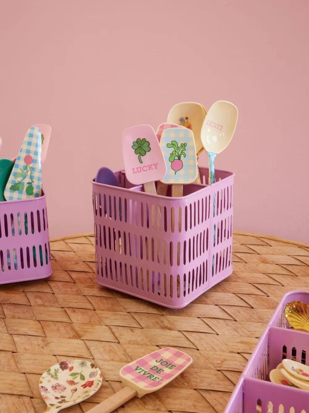 RICE Metall Korb quadratisch pink