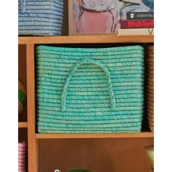 RICE Quadratischer Raffia Aufbewahrungskorb