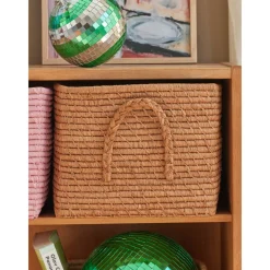 RICE Quadratischer Raffia Aufbewahrungskorb