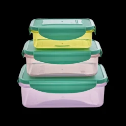 RICE Rechteckige Plastik Lebensmittelboxen - Mehrfarbig - 3er Set