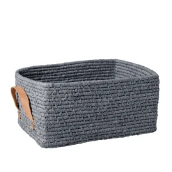 RICE Rechteckiger Korb mit Lederhenkeln