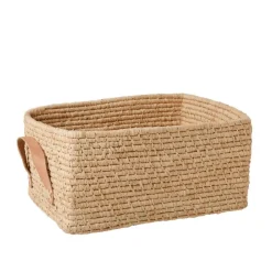 RICE Rechteckiger Korb mit Lederhenkeln