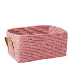 RICE Rechteckiger Korb mit Lederhenkeln