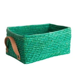 RICE Rechteckiger Korb mit Lederhenkeln
